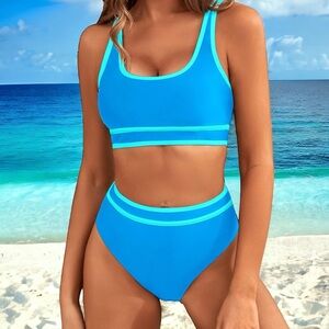 Make Waves in Style: NWT Blue Colorblock High Waisted Bikini Set - Sizes S or XL